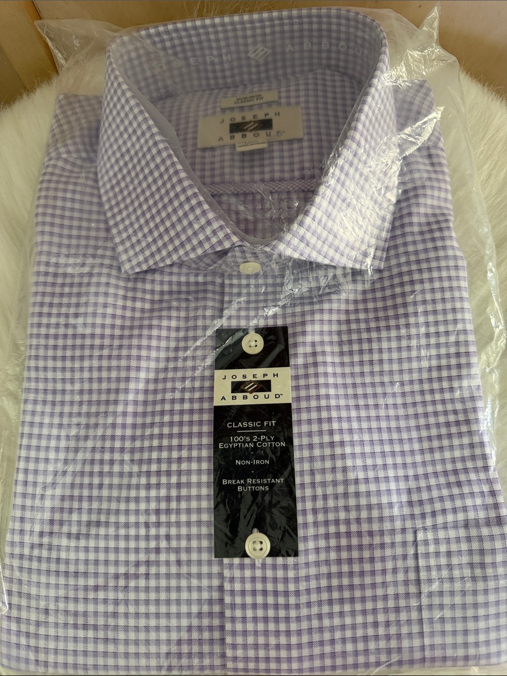 Joseph Abboud Egyptian Cotton Light Purple Gingham Classic Fit Dress Shirt